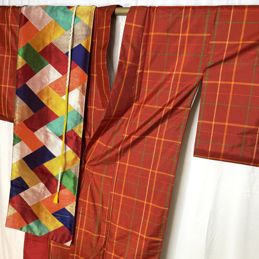"Festival Plaid" Kimono Obi Set