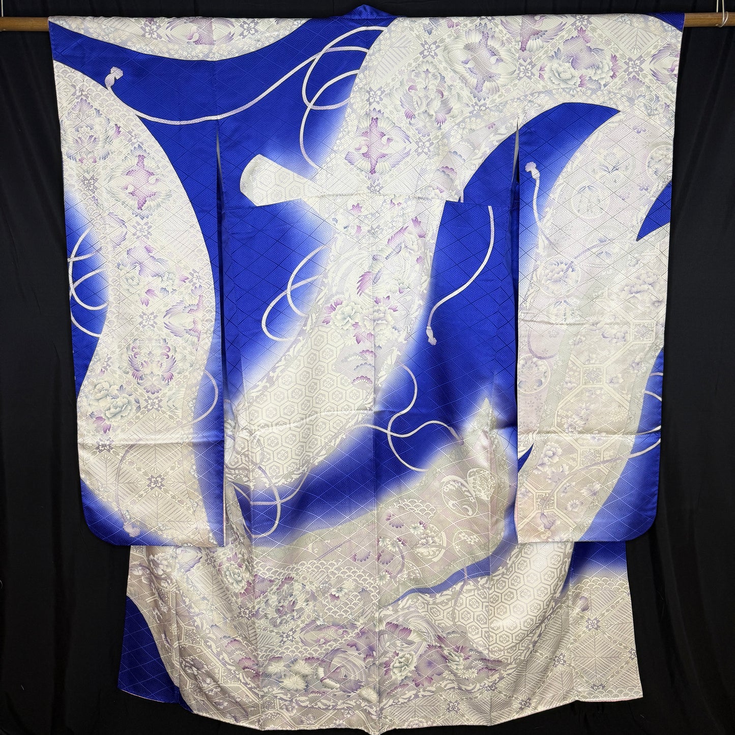 "Sapphire and Silver" Vintage Furisode Kimono