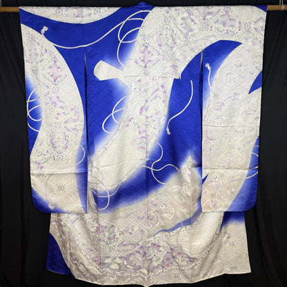 "Sapphire and Silver" Vintage Furisode Kimono