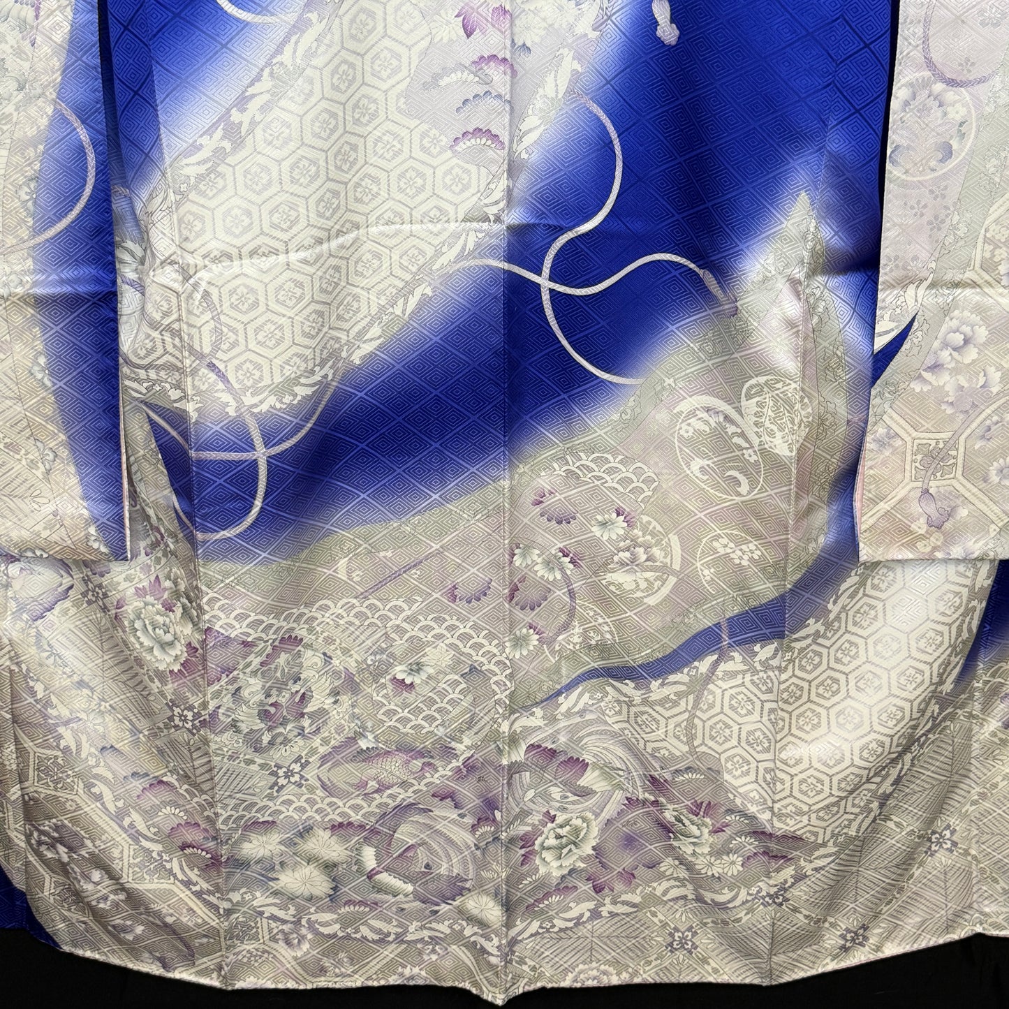 "Sapphire and Silver" Vintage Furisode Kimono