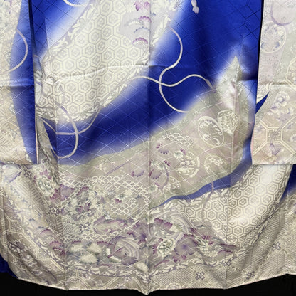 "Sapphire and Silver" Vintage Furisode Kimono