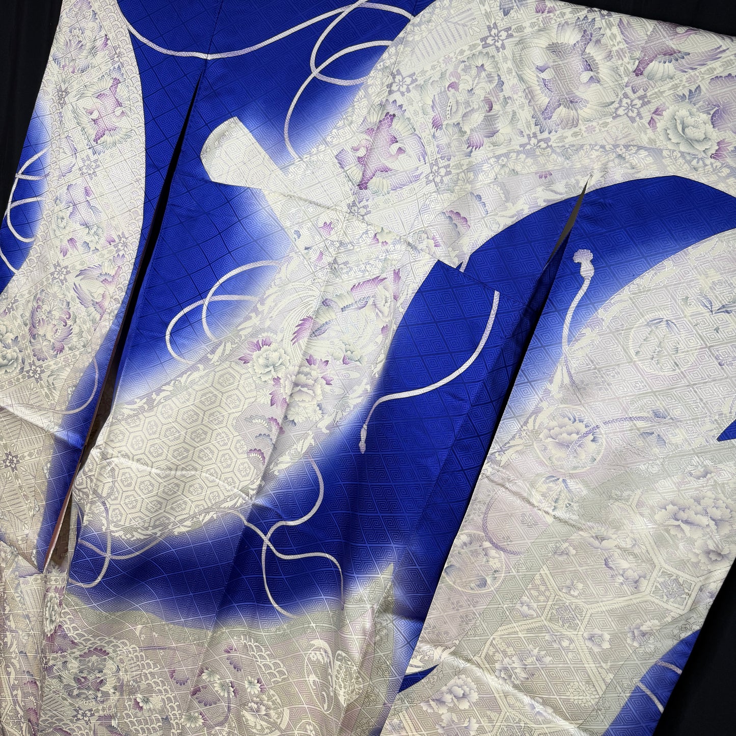 "Sapphire and Silver" Vintage Furisode Kimono