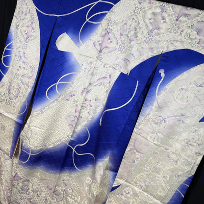 "Sapphire and Silver" Vintage Furisode Kimono