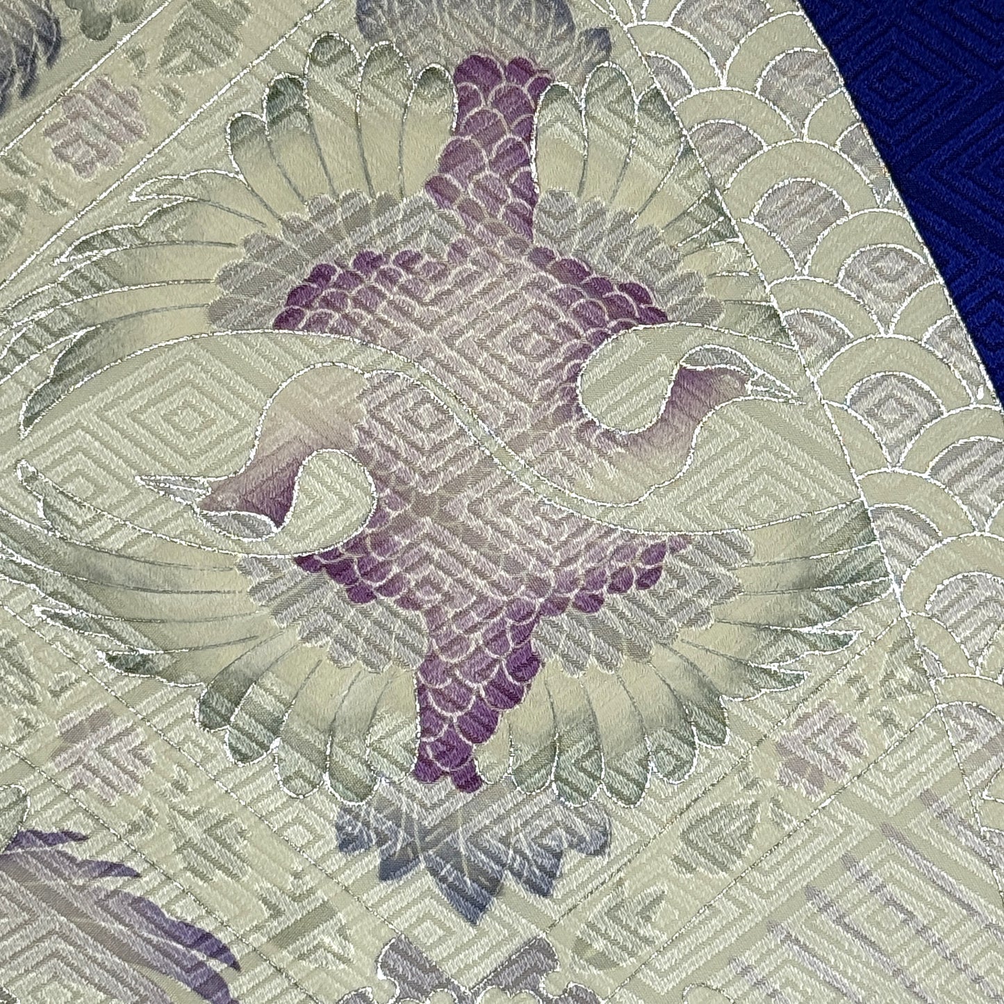 "Sapphire and Silver" Vintage Furisode Kimono