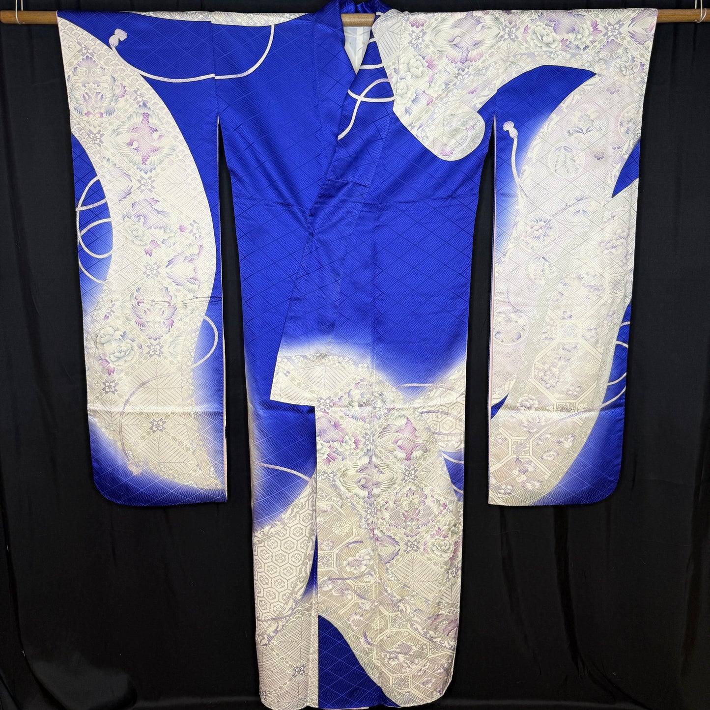"Sapphire and Silver" Vintage Furisode Kimono