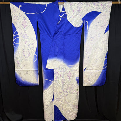 "Sapphire and Silver" Vintage Furisode Kimono