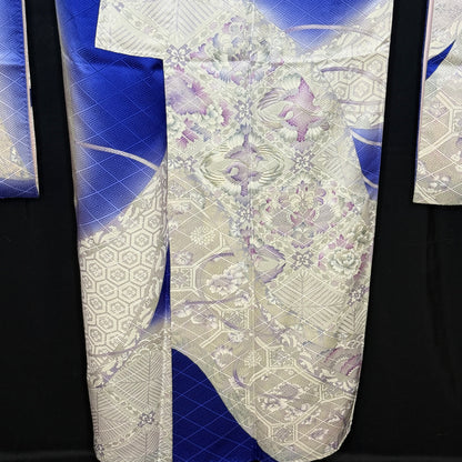 "Sapphire and Silver" Vintage Furisode Kimono