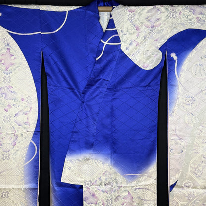 "Sapphire and Silver" Vintage Furisode Kimono