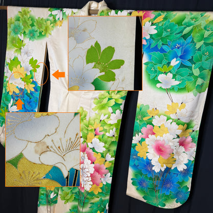 "Spring Rain" Vintage Furisode Kimono