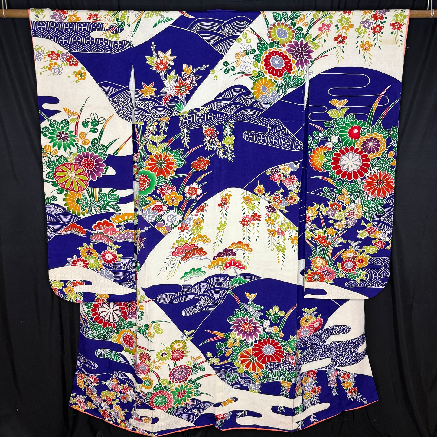 "Cobalt Stream" Vintage Furisode Kimono