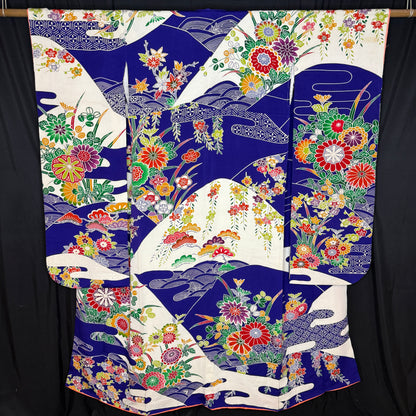 "Cobalt Stream" Vintage Furisode Kimono