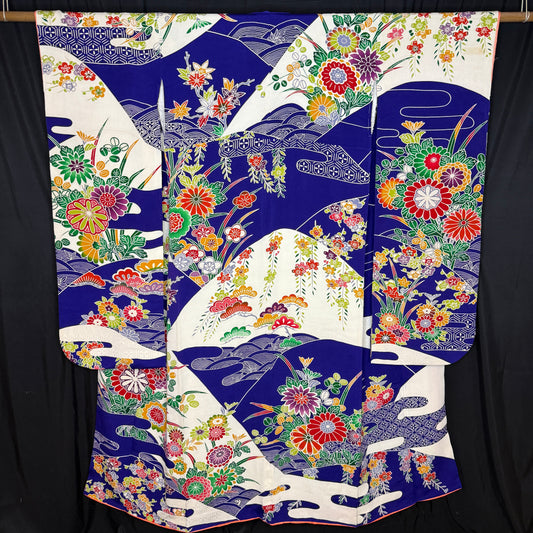 "Cobalt Stream" Vintage Furisode Kimono