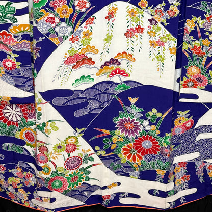 "Cobalt Stream" Vintage Furisode Kimono