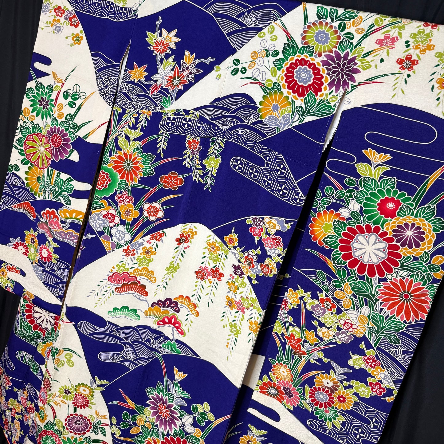 "Cobalt Stream" Vintage Furisode Kimono