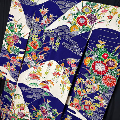 "Cobalt Stream" Vintage Furisode Kimono
