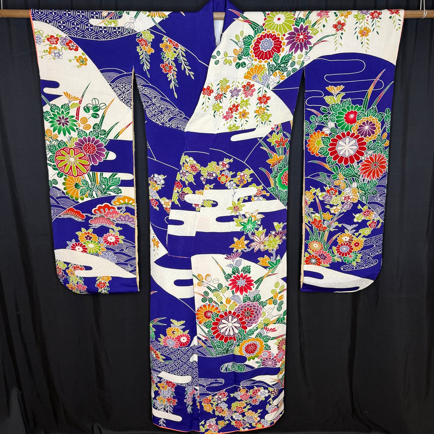 "Cobalt Stream" Vintage Furisode Kimono