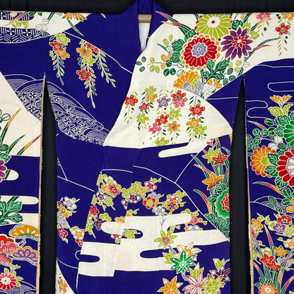 "Cobalt Stream" Vintage Furisode Kimono