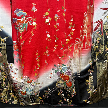 "Flowing Swirls" Vintage Furisode Kimono