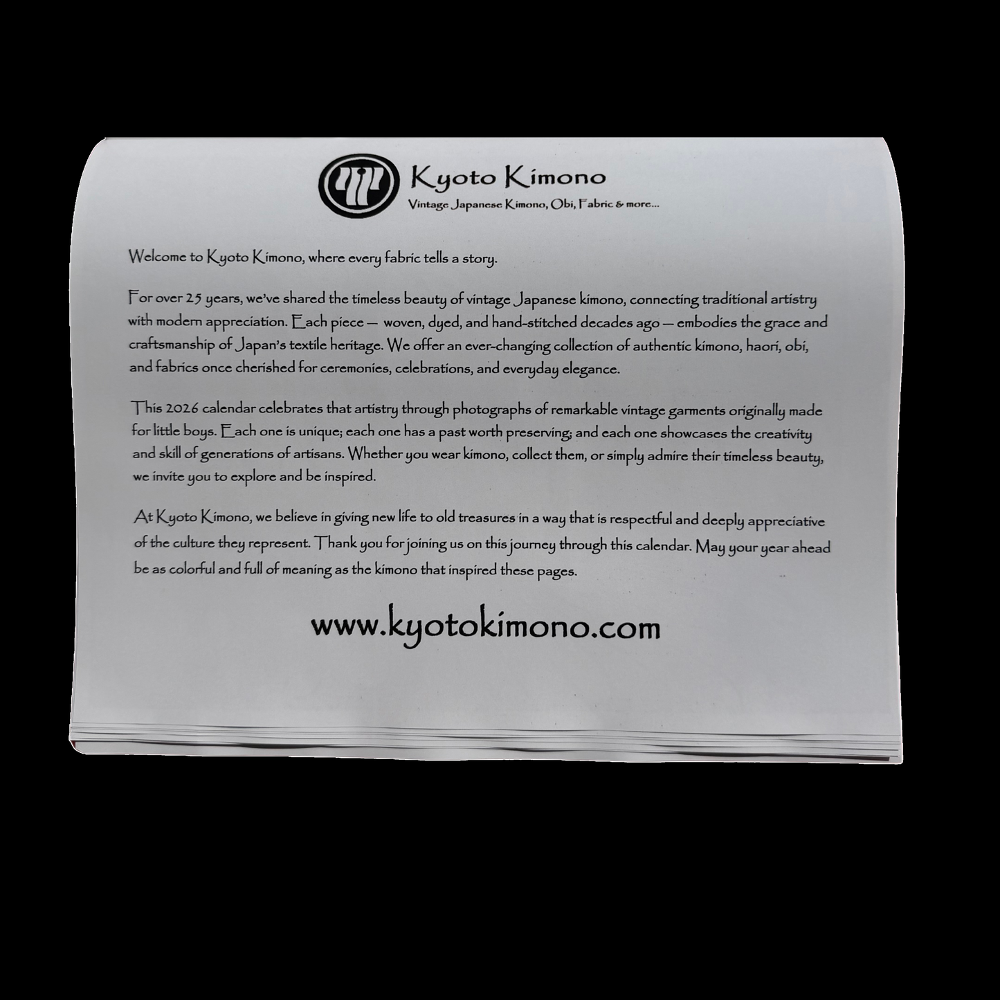 2026 Wall Calendar - Boys Kimono