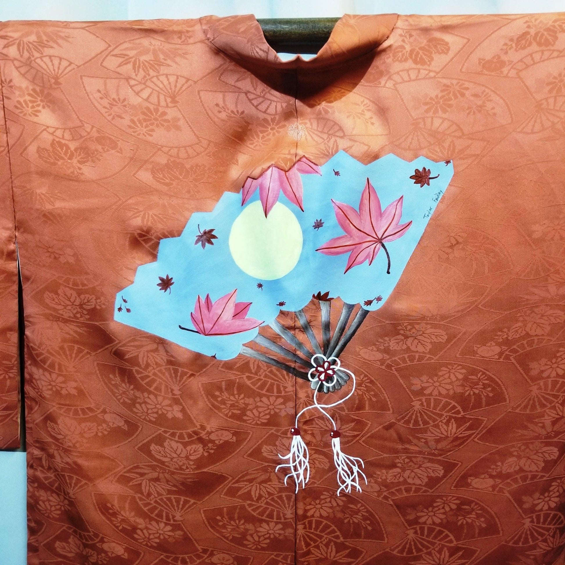 "Coral Fan" Vintage Painted Haori - Kyoto Kimono