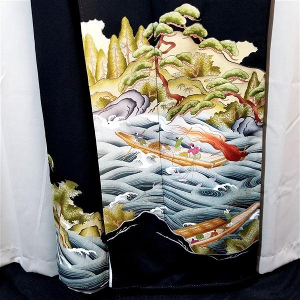 "Cormorant Fishing" Vintage Tomesode - Kyoto Kimono