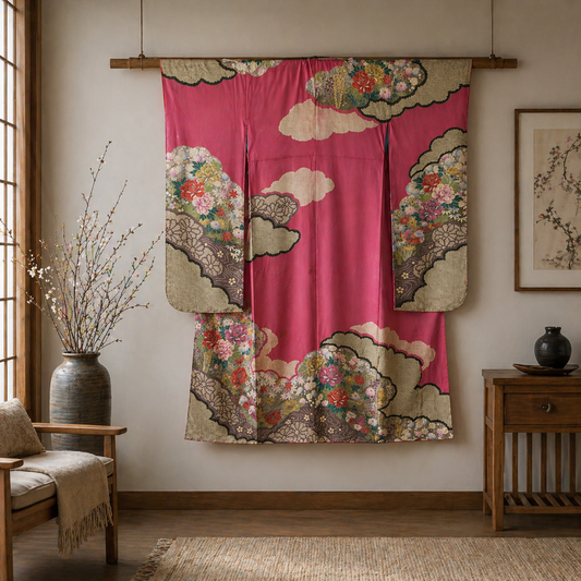"Oshidori Ducks" Vintage Furisode Kimono