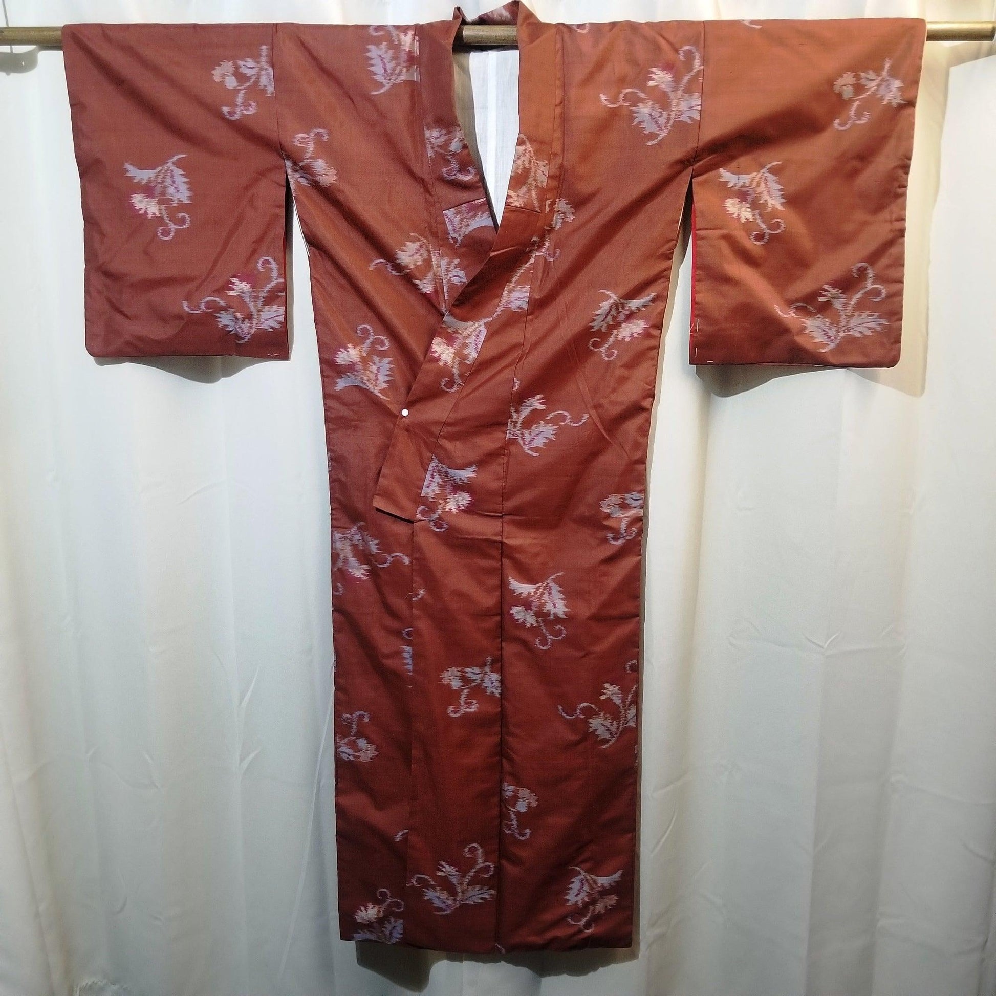 "Feathery Leaves" Vintage Meisen Kimono - Kyoto Kimono