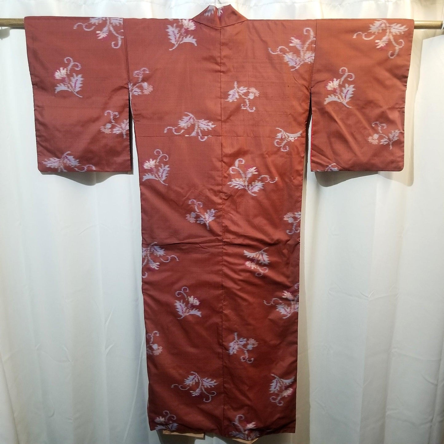"Feathery Leaves" Vintage Meisen Kimono - Kyoto Kimono