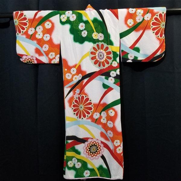 "Floating Mums" Vintage Girl's Kimono - Kyoto Kimono