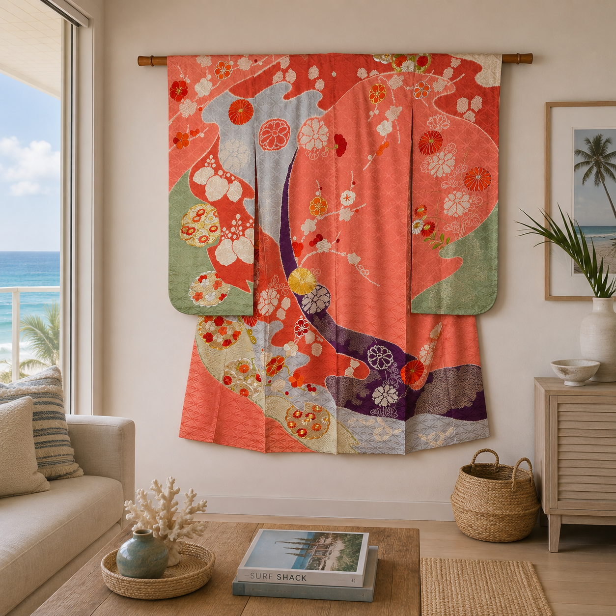 "Mums, Plum, Paulownia" Vintage Furisode Kimono