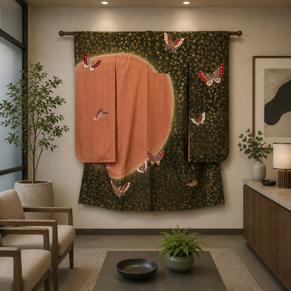 "Golden Flutter" Vintage Furisode Kimono