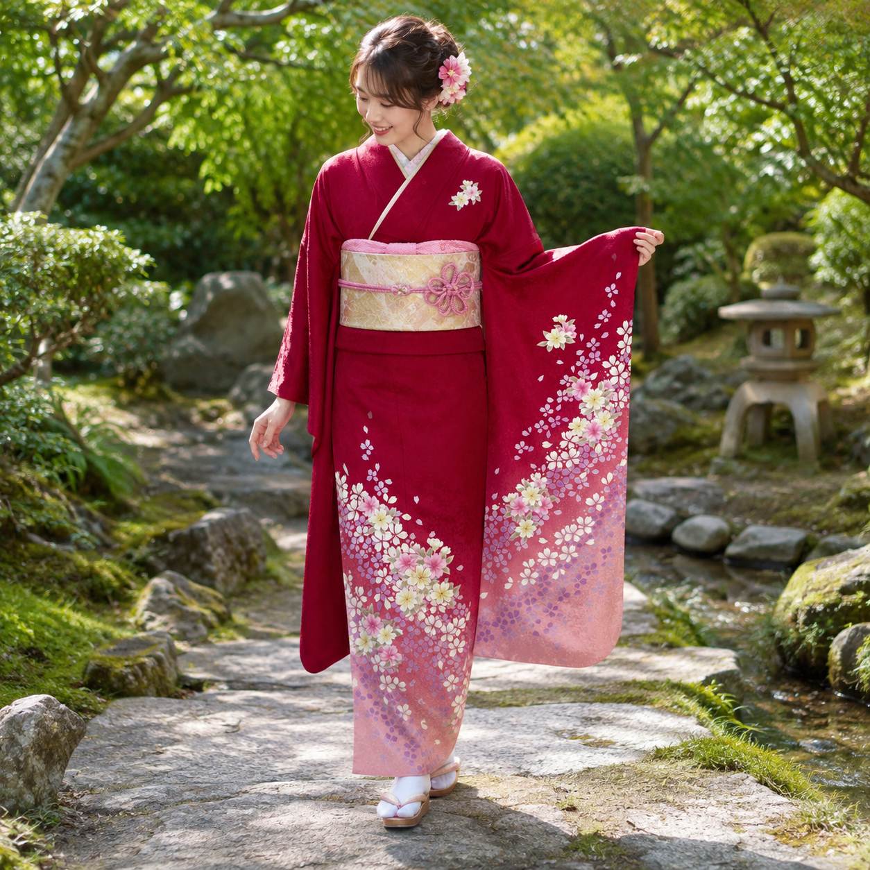 "Blossom Wave" Vintage Furisode Kimono