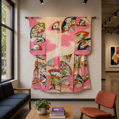 "Garden Fans" Vintage Furisode Kimono