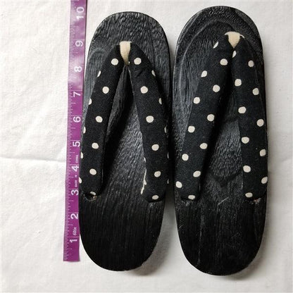 "Polka Dot Black" Women's/Girl's Geta Shoes - Kyoto Kimono