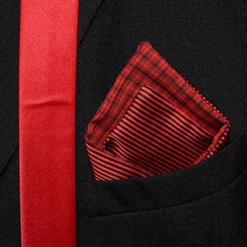 "Red and Black" Necktie-Pocket Square Set - Kyoto Kimono