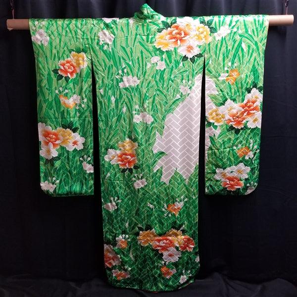 "Satin Garden" Vintage Furisode Kimono - Kyoto Kimono