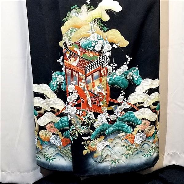 "Two Carts" Vintage Tomesode - Kyoto Kimono