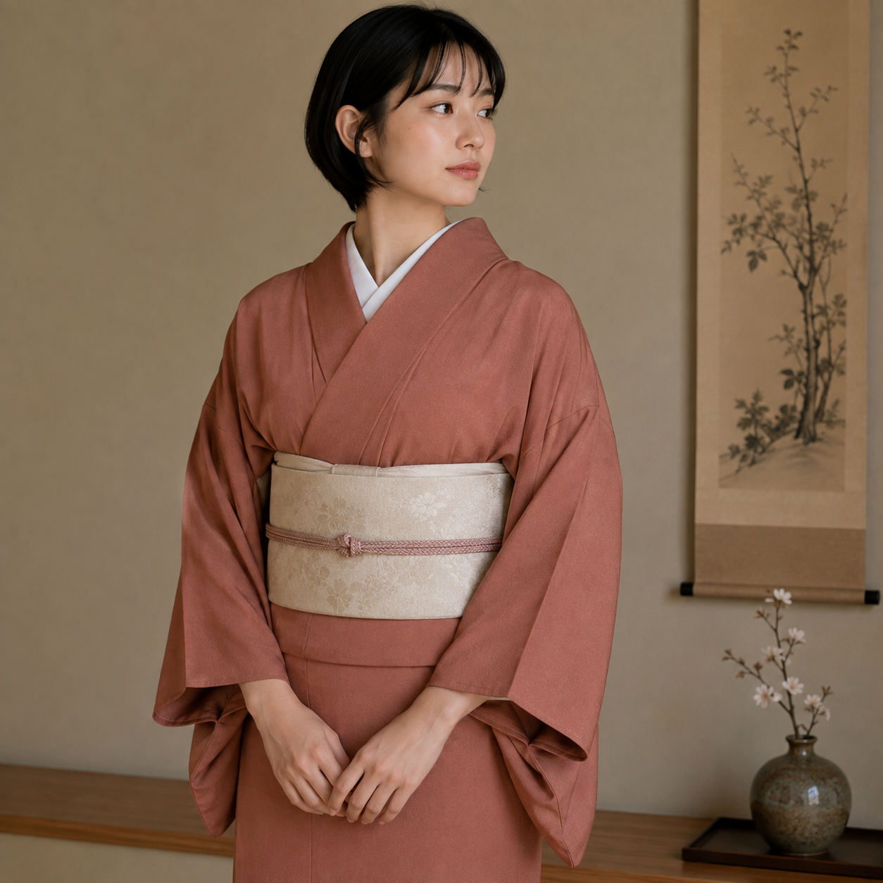 "Terracotta Rose" Vintage Iromuji Kimono