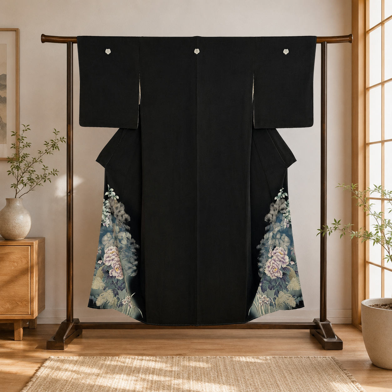 "Peonies and Pine" Antique Tomesode Kimono