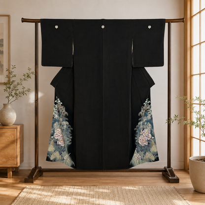 "Peonies and Pine" Antique Tomesode Kimono