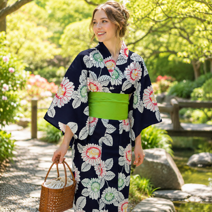 "Summer Blooms" Vintage Japanese Yukata