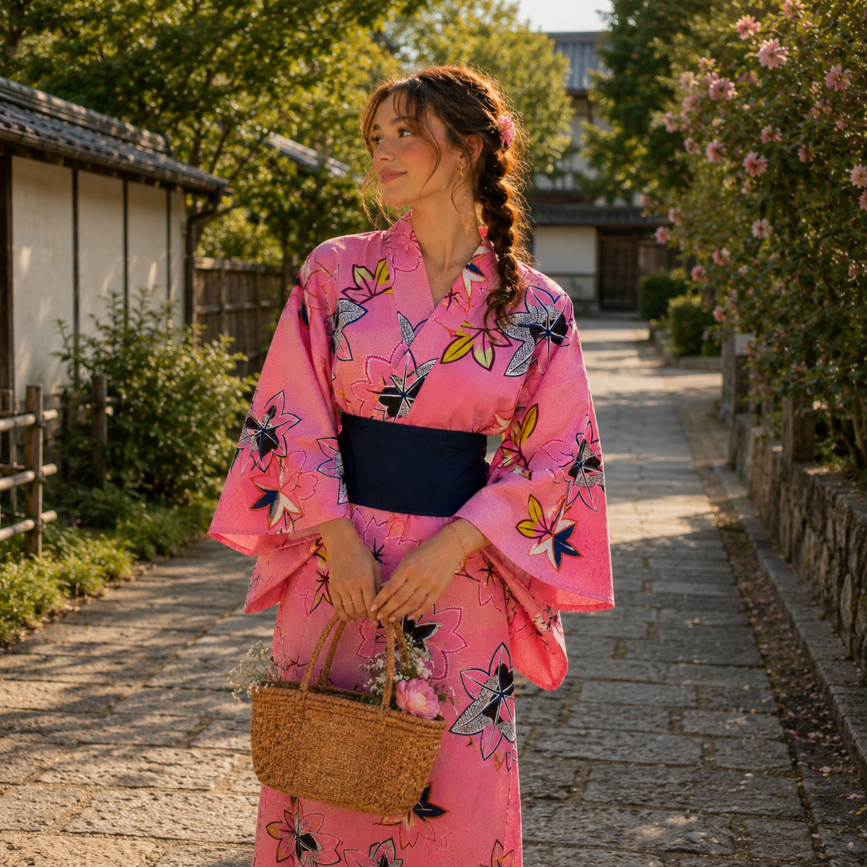 "Bubblegum Momiji" Vintage Japanese Yukata