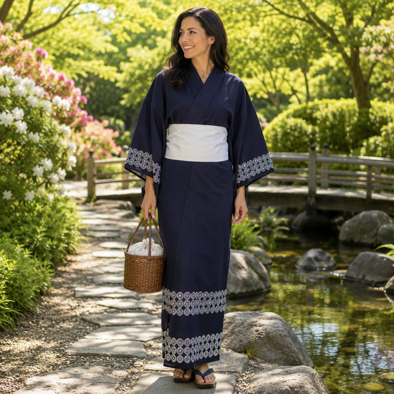 "Indigo Petals" Vintage Japanese Yukata