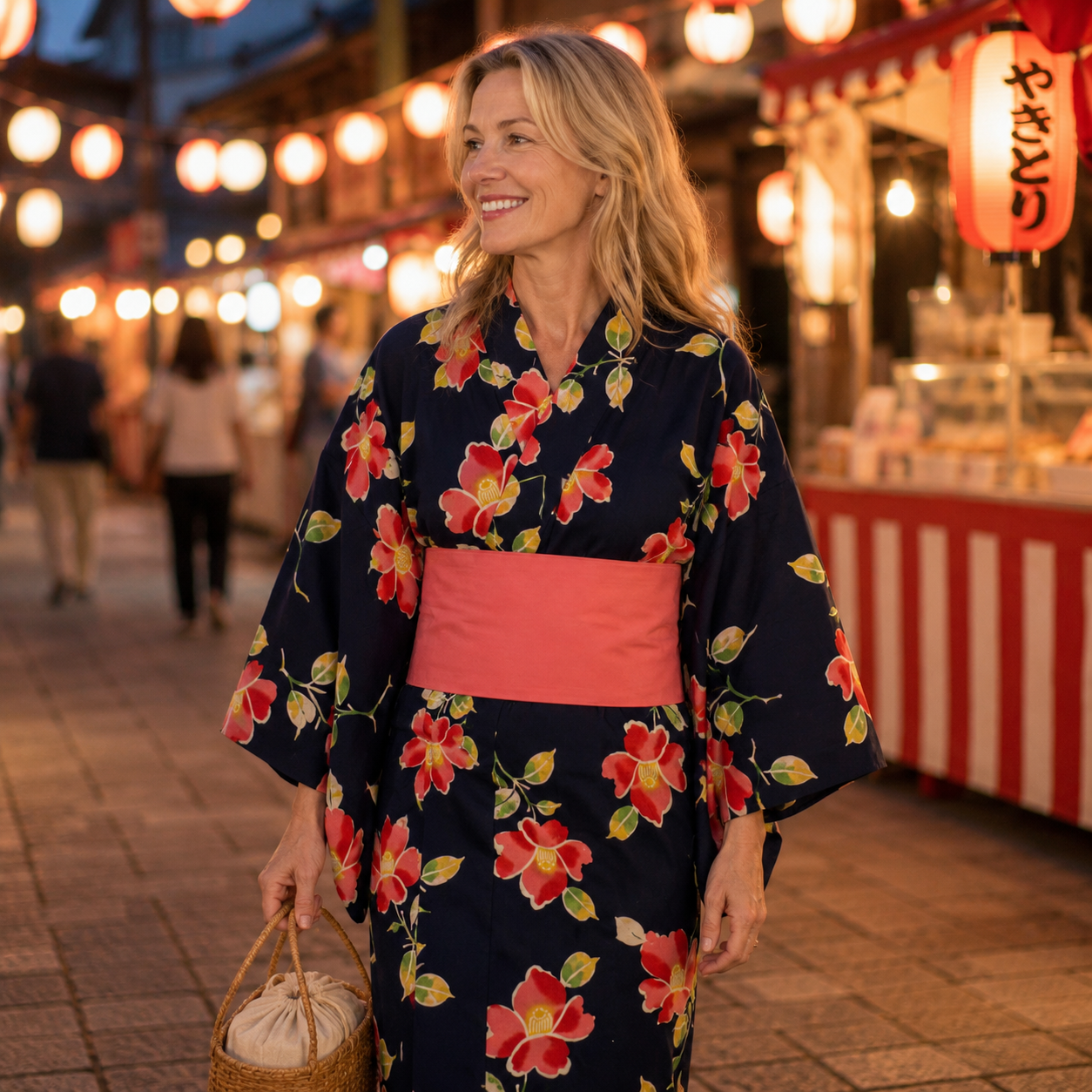 "Midnight Tsubaki" Vintage Japanese Yukata