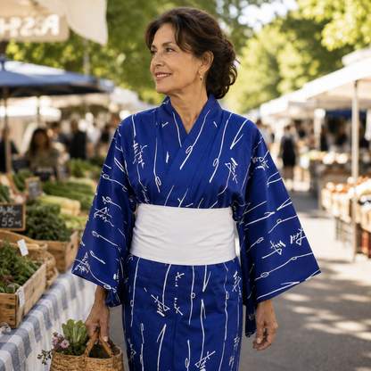 "Auspicious Kotobuki" Vintage Japanese Yukata